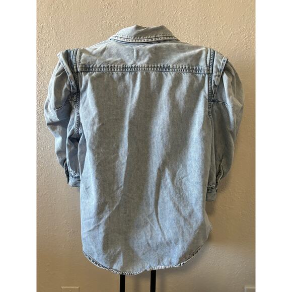 Frame Denim Blue Rosette Puff-Sleeve Denim Shirt Womens Size Large - Picture 4 of 4